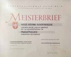 Meisterbrief von Hr. Schöfberger 